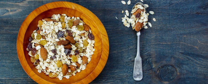 Bowl of bircher muesli for healthy breakfast